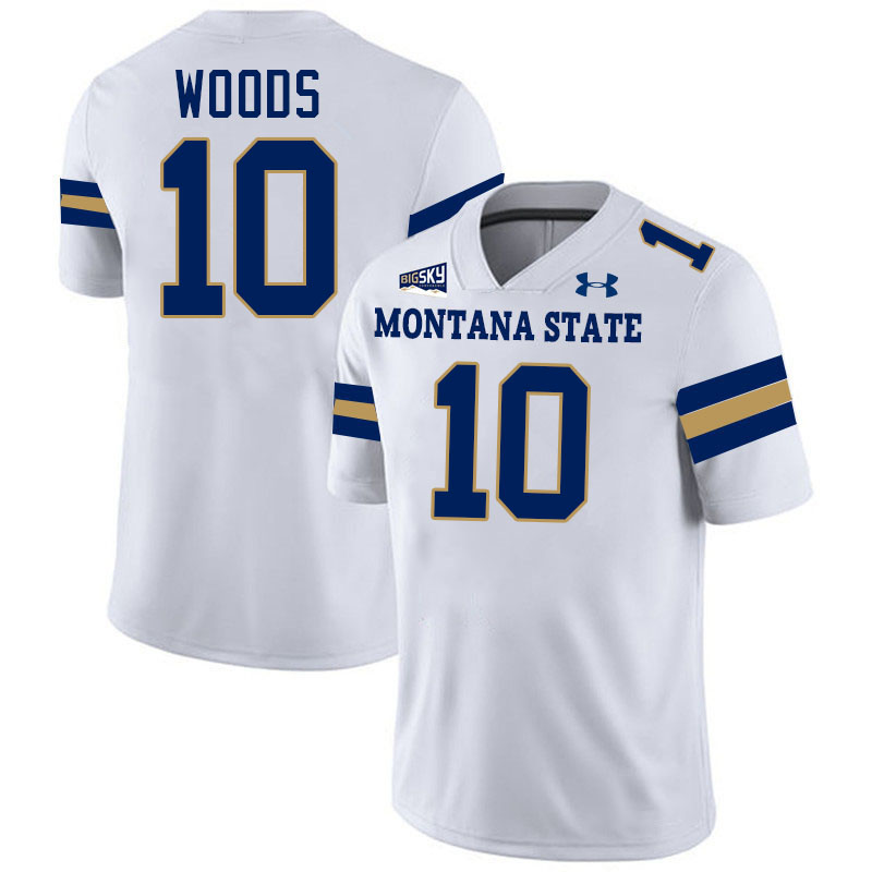 #10 Jabez Woods Montana State Bobcats Jerseys Football Uniforms Stitched-White